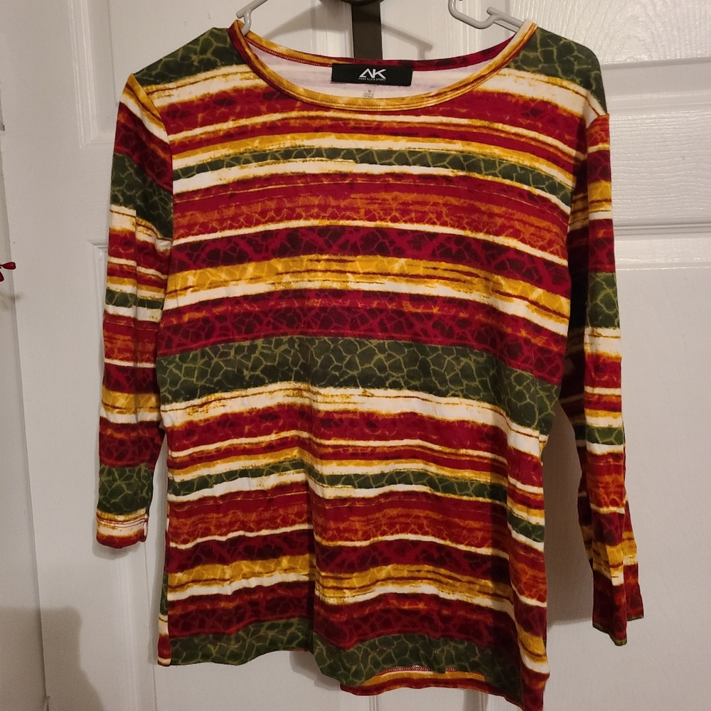 Anne Klein Woman's  Long Sleeve Blouse, Multi Colored,  Medium